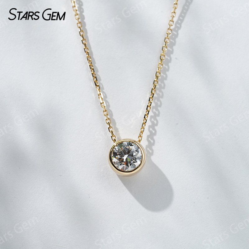 18K Gold 6.4mm 1.0ct Round Bri - Bezels Set Pendant 评论和价格