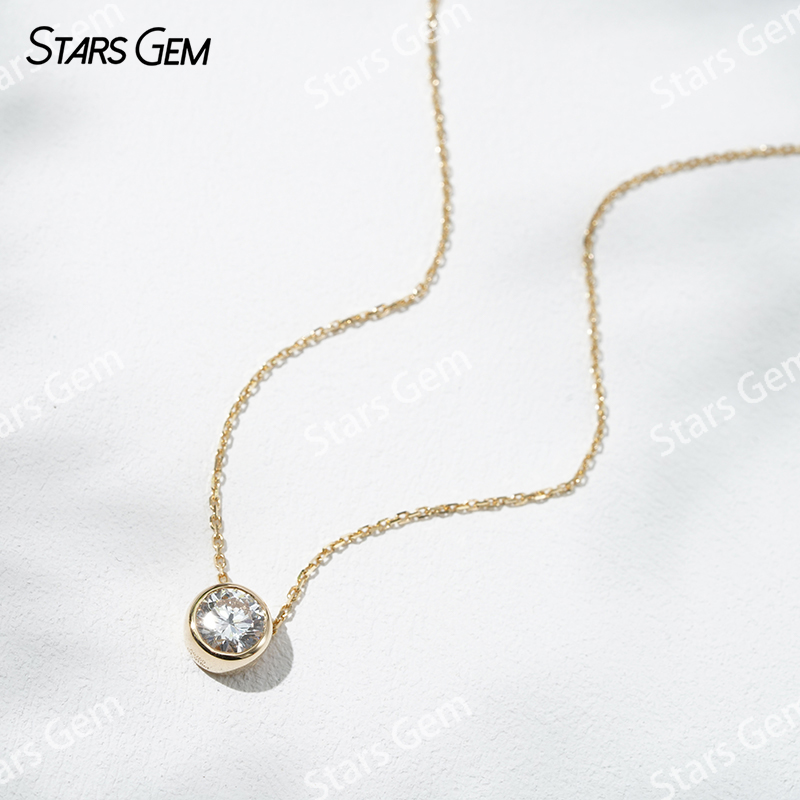 18K Gold 6.4mm 1.0ct Round Bri - Bezels Set Pendant 评论和价格