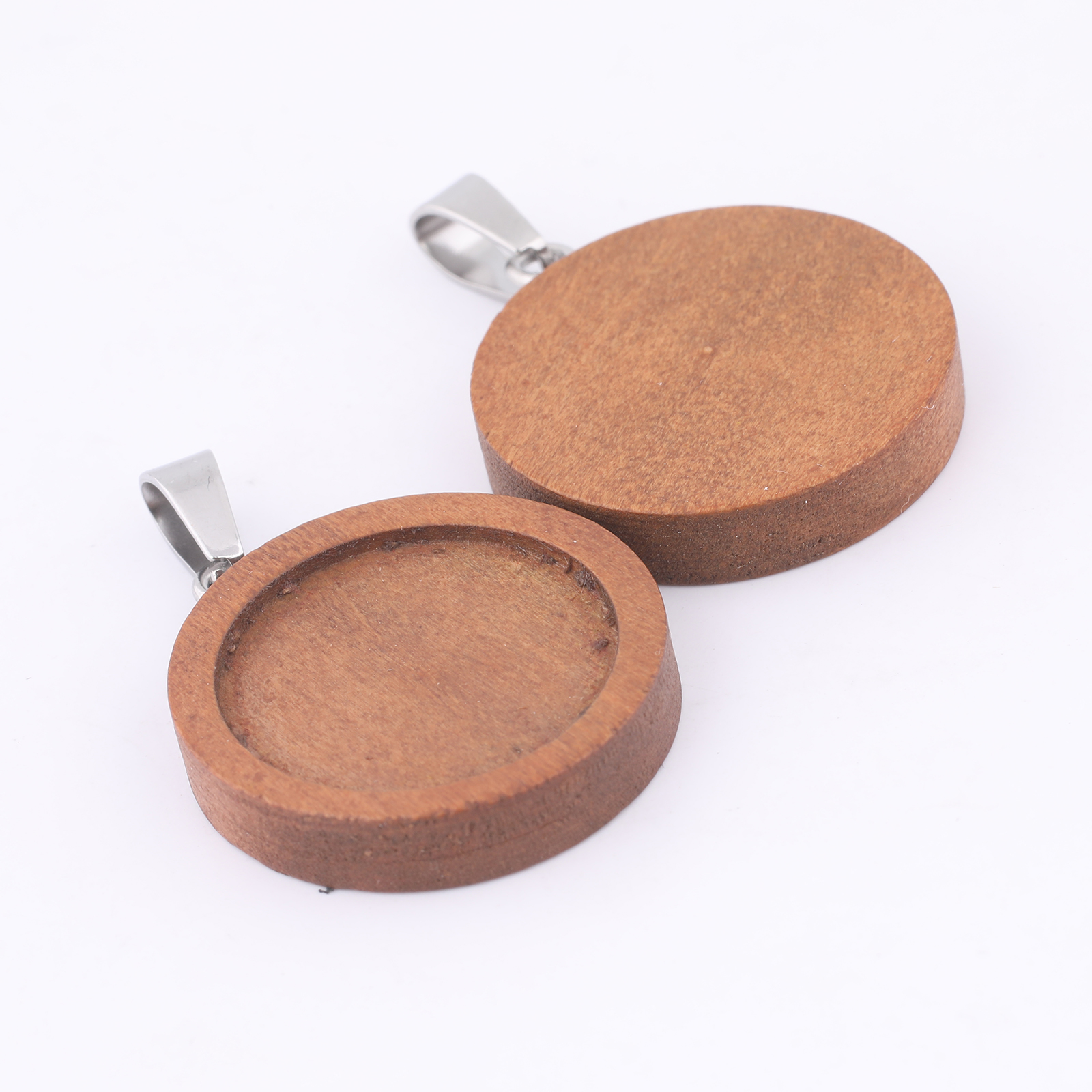10pcs 20mm Round Wood Cabochon - Bezels Set Pendant 评论和价格