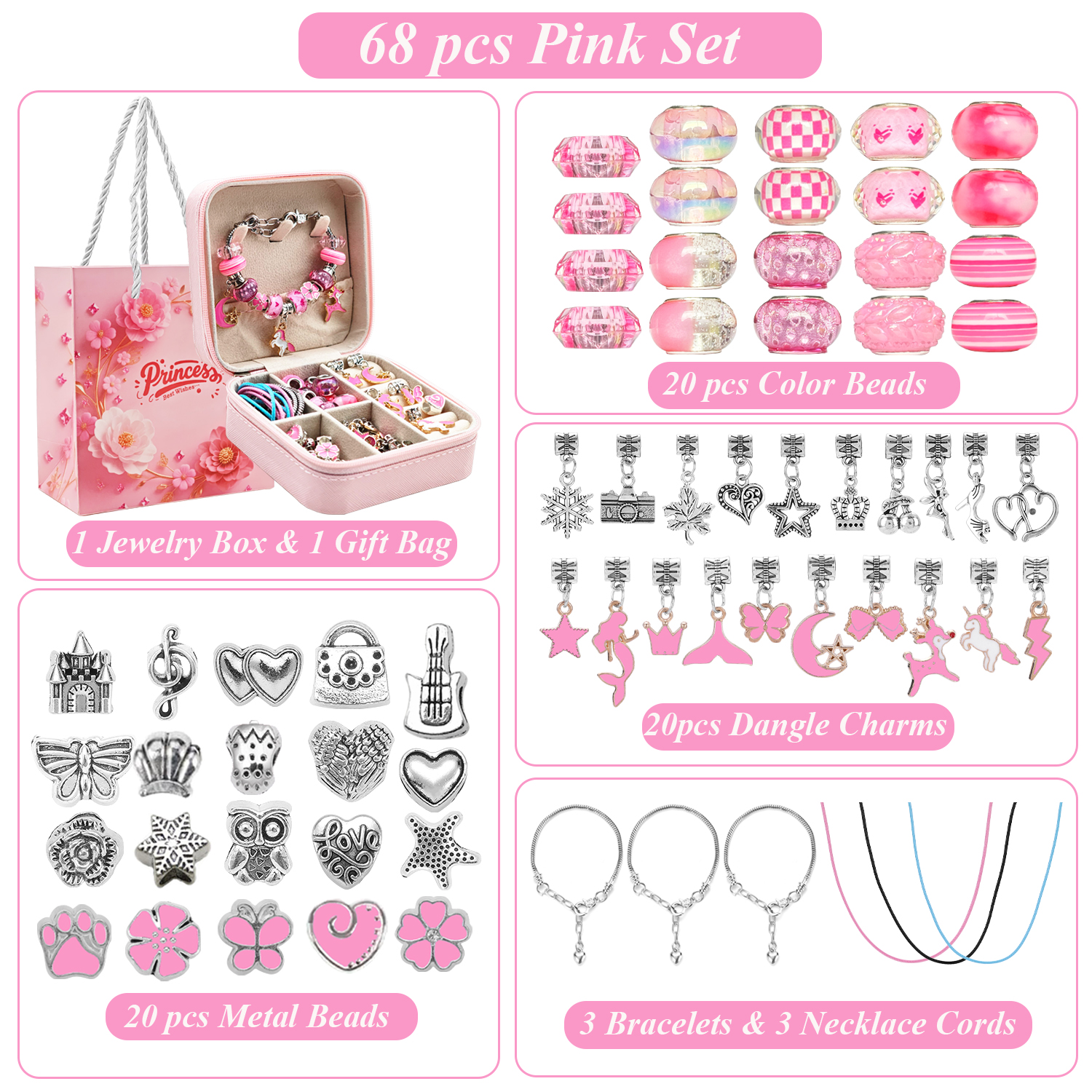 68pcs pink beaded jewelry set, - Resin Craft Projects 评论和价格