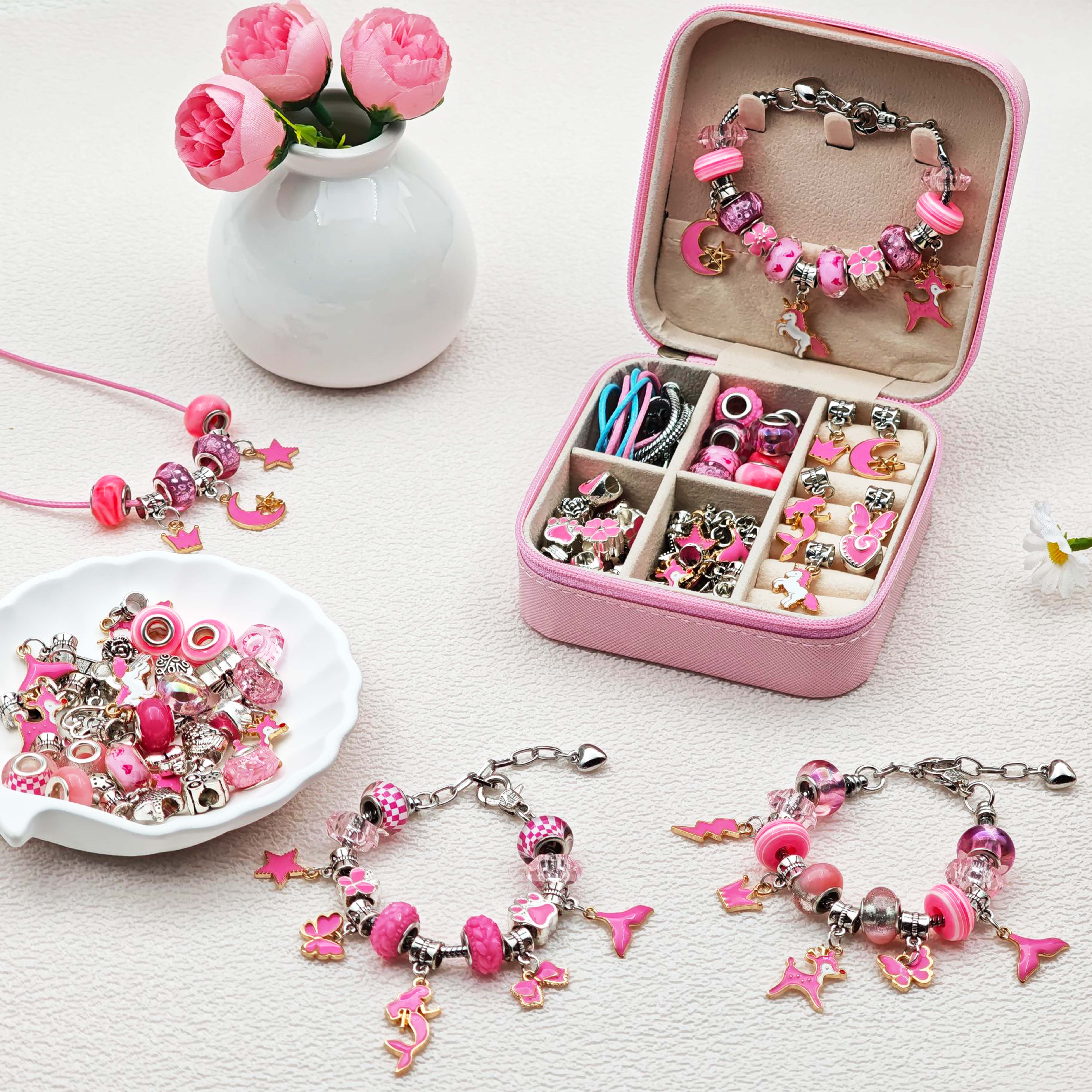 68pcs pink beaded jewelry set, - Resin Craft Projects 评论和价格