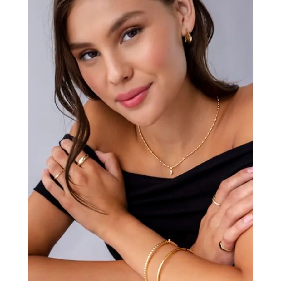 14K Gold Plated Dainty Tube Ba - Bezels Set Pendant 评论和价格